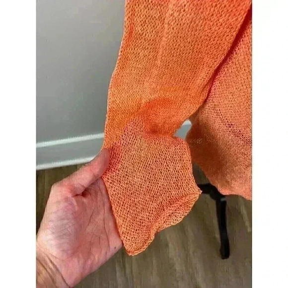 Eileen Fisher Women's Plus 2X Linen Blend Knit Sweater Sheer Lagenlook Orange - Picture 4 of 13